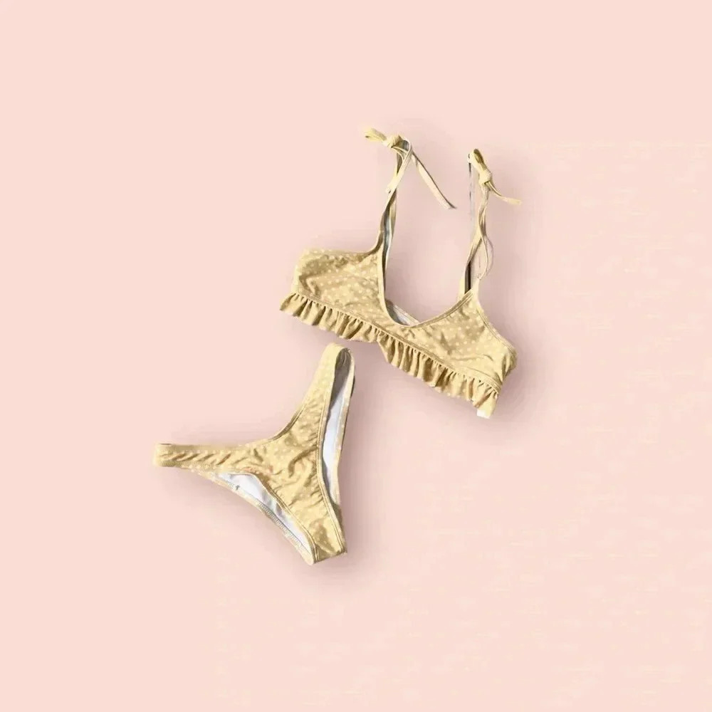 Zaful yellow white polka dot bikini